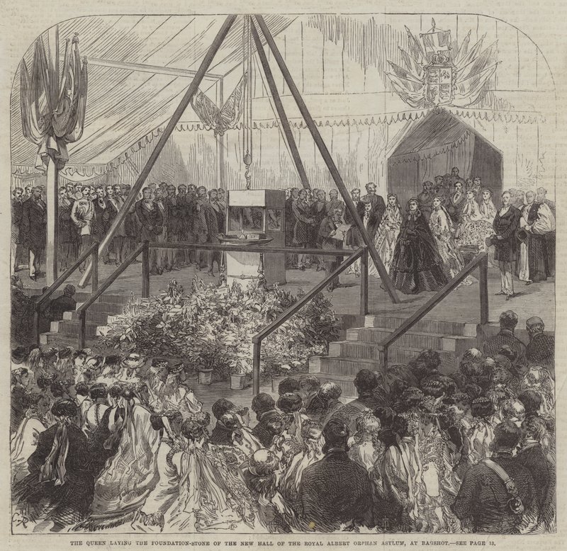 Die Königin legt den Grundstein für die neue Halle des Royal Albert Orphan Asylum in Bagshot von Sir John Charles Robinson