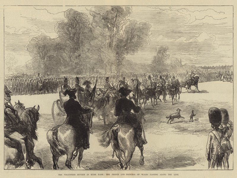 Die Freiwilligenparade im Hyde Park, der Prinz und die Prinzessin von Wales passieren die Linie von Sir John Charles Robinson