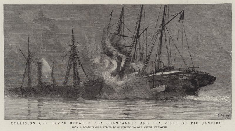 Kollision vor Havre zwischen La Champagne und La Ville de Rio Janeiro von Charles William Wyllie