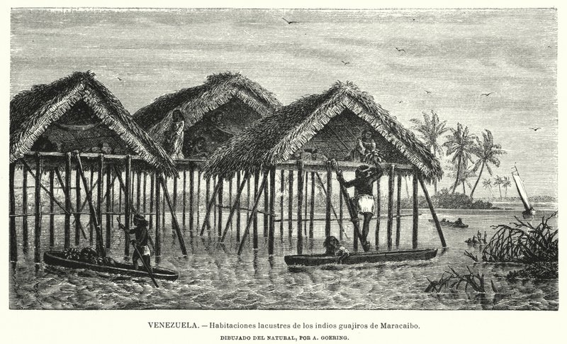 Pfahlbauten der Wayuu (Guajiro) Indianer, Maracaibo, Venezuela von Christian Anton Goering