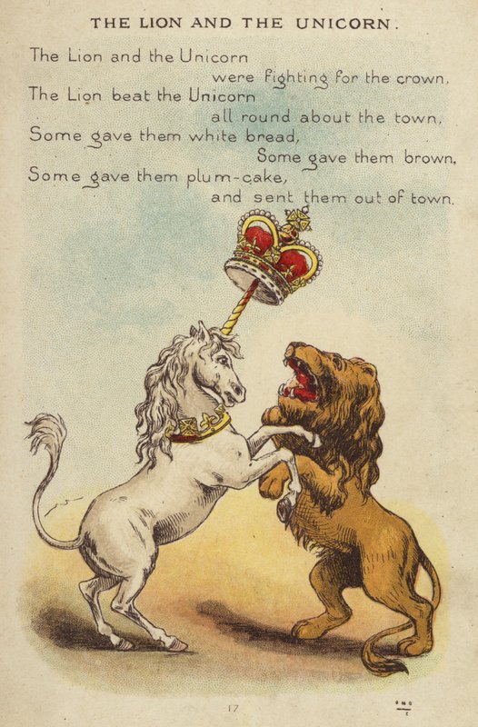Kinderlied: Der Löwe und das Einhorn (Chromolithografie) von Constance Haslewood