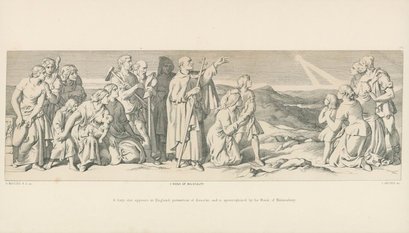 Ein feuriger Stern erscheint in England, unheilverkündend, und wird vom Mönch von Malmesbury apostrophiert von Daniel Maclise