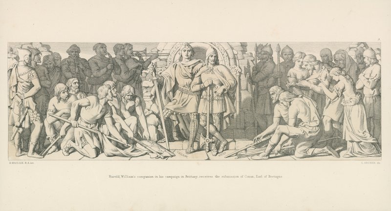 Harold, Williams Begleiter in seinem Feldzug in der Bretagne, empfängt die Unterwerfung von Conan, Graf von Bretagne von Daniel Maclise