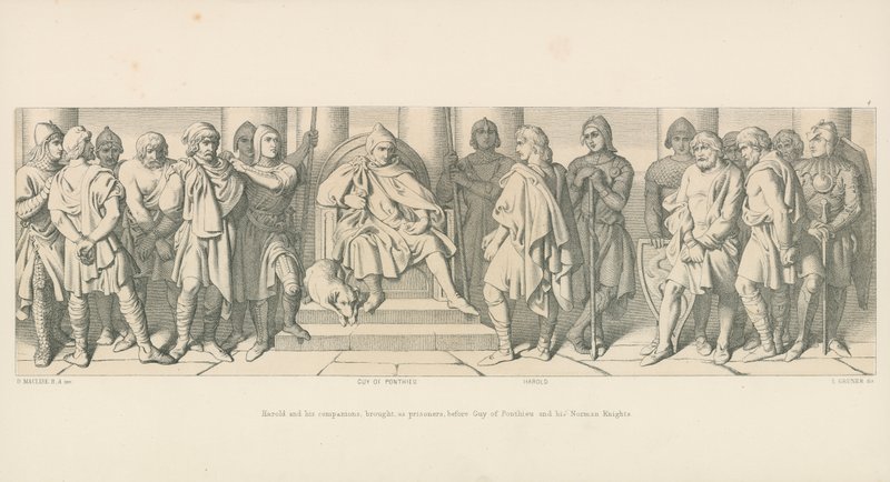 Harold und seine Gefährten, als Gefangene vor Guy von Ponthieu und seine normannischen Ritter gebracht von Daniel Maclise