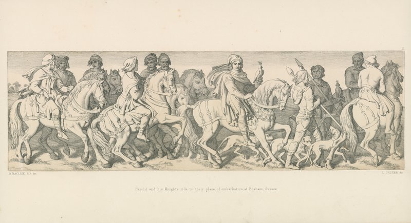 Harold und seine Ritter reiten zu ihrem Einschiffungsort in Bosham, Sussex von Daniel Maclise
