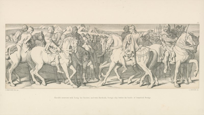 Harolds Interview mit seinem Bruder Tostig und mit Hardrada, Tostigs Verbündetem, vor der Schlacht von Stamford Bridge von Daniel Maclise