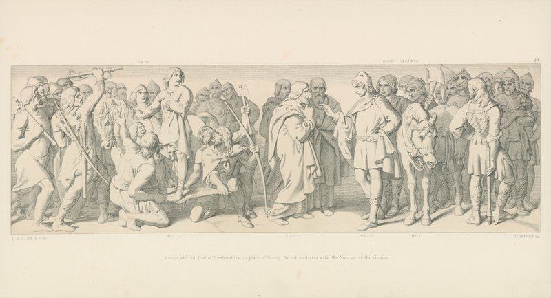Morcar, gewählter Earl von Northumbria, anstelle von Tostig, Harold vermittelt mit den Nuneios der Wahl von Daniel Maclise