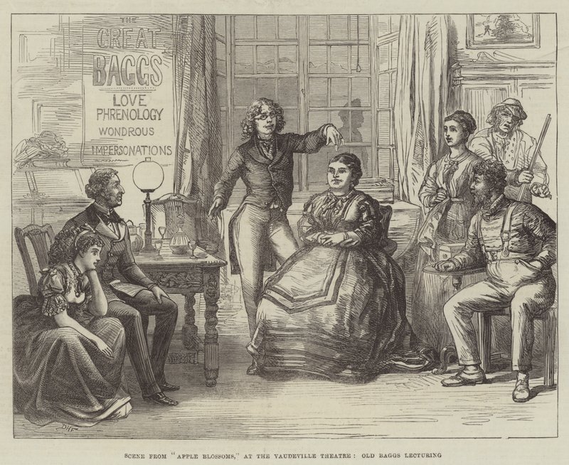Szene aus Apple Blossoms, im Vaudeville Theatre, Old Baggs hält einen Vortrag von David Henry Friston