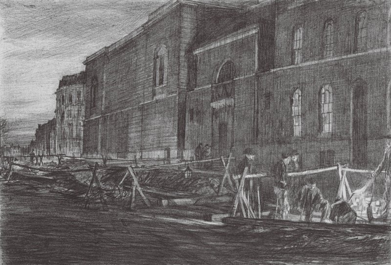 London: Morgendämmerung im Newgate-Gefängnis (Farblithografie) von David Muirhead (after) Bone