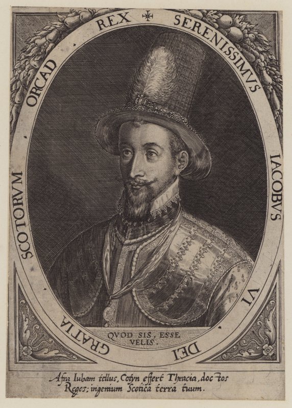 König James VI. von Schottland (Gravur) von Dominicus or Custodis Custos