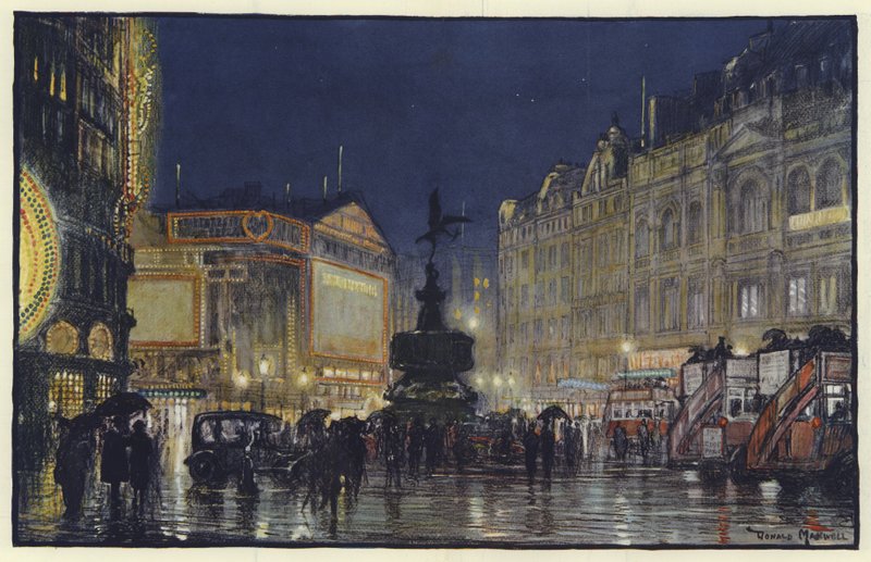 Das Herz des Imperiums, ein Eindruck vom Piccadilly Circus in der Dämmerung von Donald Maxwell