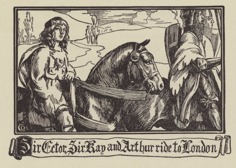 Sir Ector, Sir Kay und Arthur reiten nach London von Dora Curtis