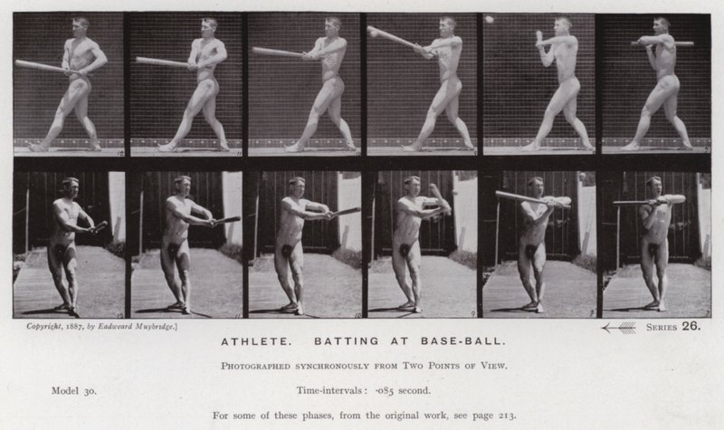 Die menschliche Figur in Bewegung: Athlet, schlagen beim Baseball von Eadweard Muybridge