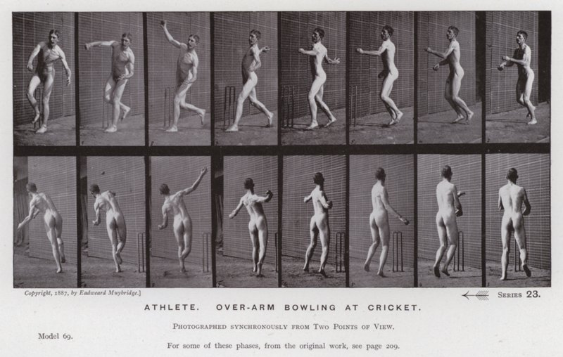 Die menschliche Figur in Bewegung: Athlet, Überarm-Bowling beim Cricket von Eadweard Muybridge