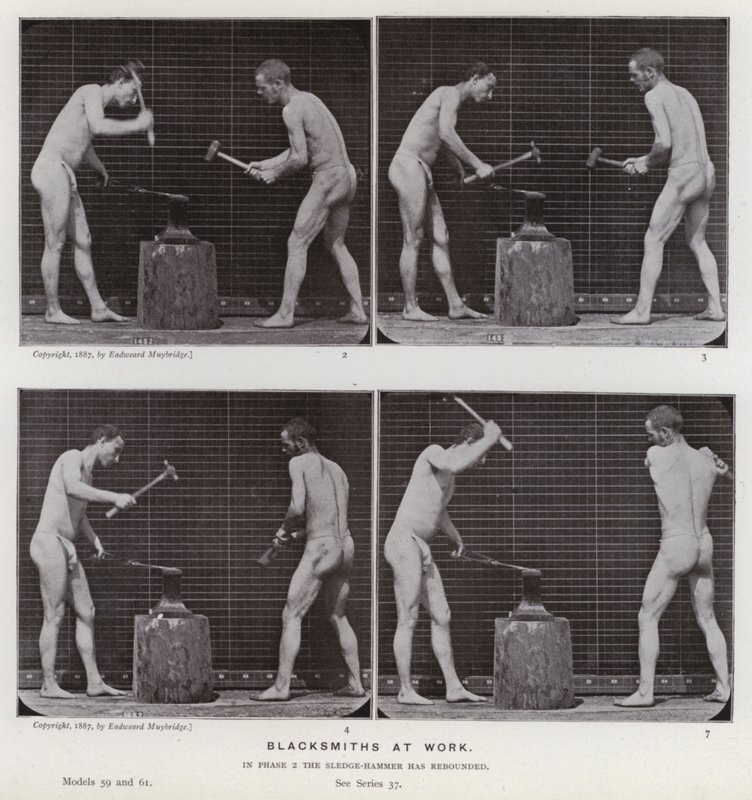 Die menschliche Figur in Bewegung: Schmiede bei der Arbeit von Eadweard Muybridge