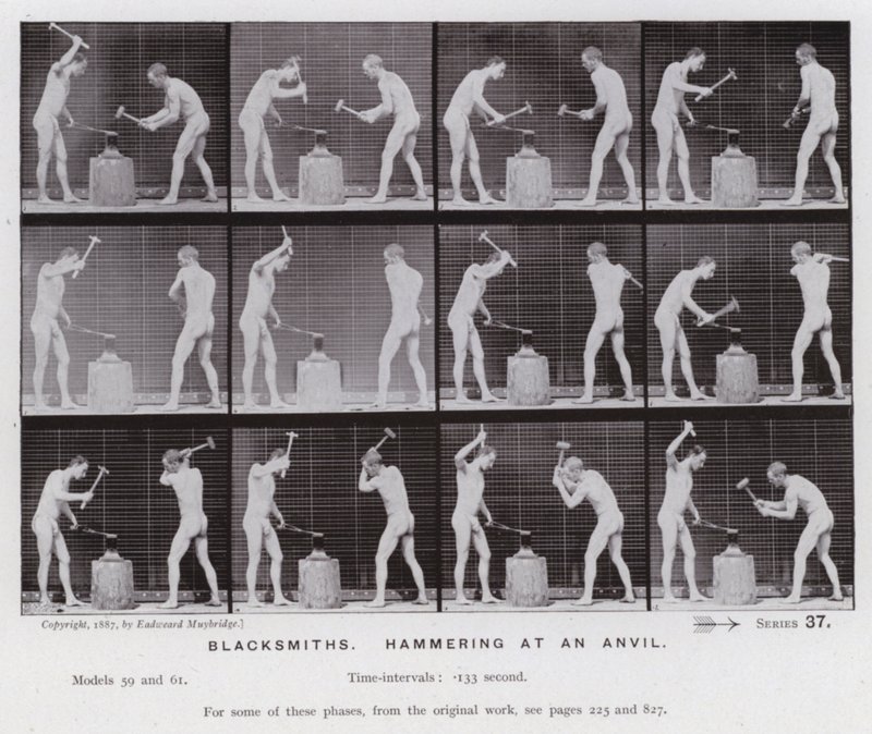 Die menschliche Figur in Bewegung: Schmiede, am Amboss hämmernd von Eadweard Muybridge