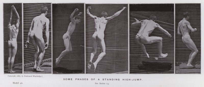 Die menschliche Figur in Bewegung: Einige Phasen eines stehenden Hochsprungs von Eadweard Muybridge