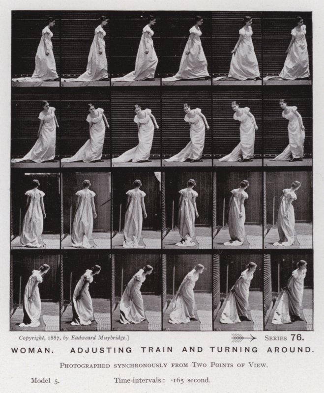Die menschliche Figur in Bewegung: Frau, die den Zug anpasst und sich umdreht von Eadweard Muybridge
