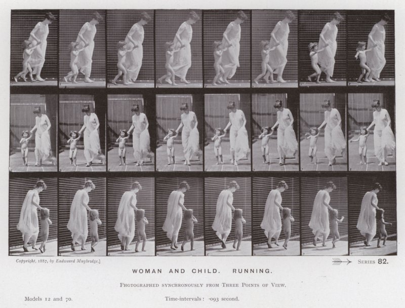 Die menschliche Figur in Bewegung: Frau und Kind, die rennen von Eadweard Muybridge