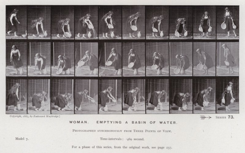 Die menschliche Figur in Bewegung: Frau, die ein Becken Wasser leert von Eadweard Muybridge