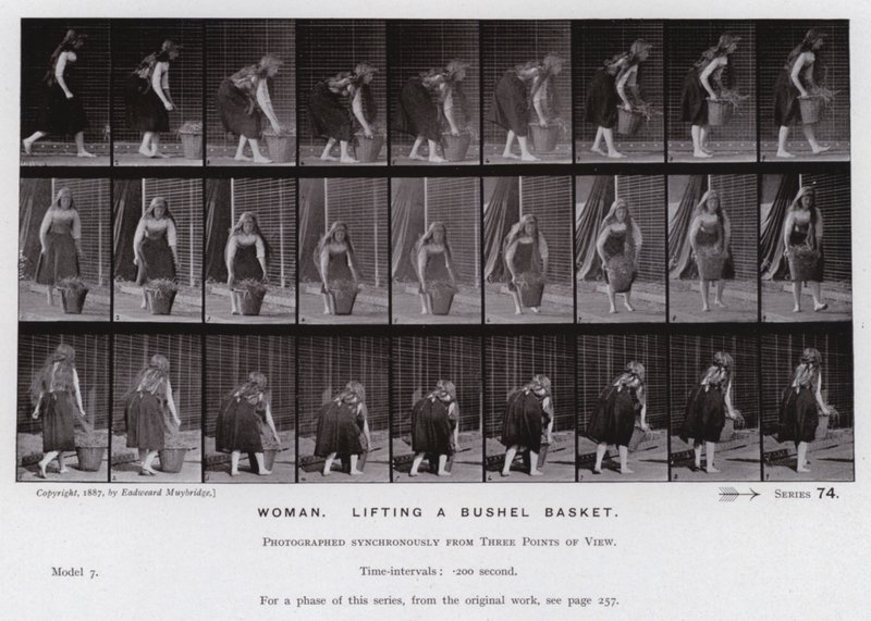 Die menschliche Figur in Bewegung: Frau, die einen Korb hebt von Eadweard Muybridge