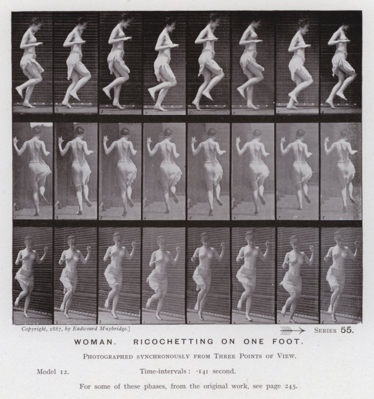 Die menschliche Figur in Bewegung: Frau, die auf einem Fuß hüpft von Eadweard Muybridge