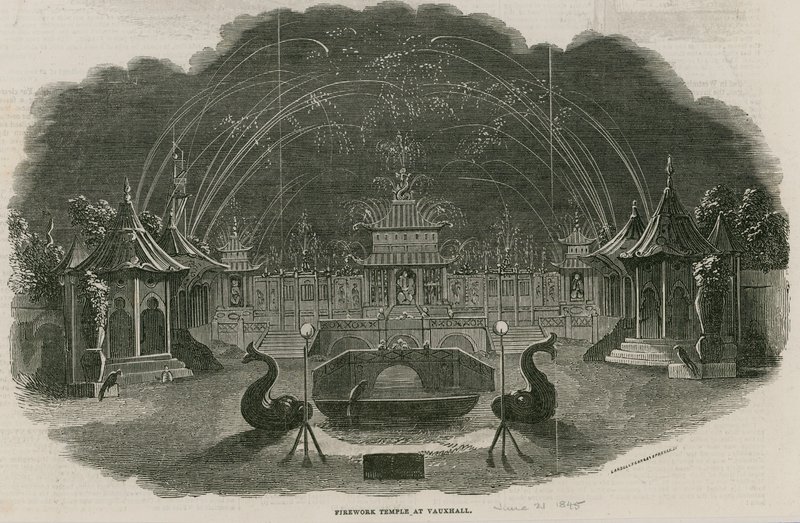 Feuerwerkstempel in den Royal Vauxhall Gardens, London von Ebenezer Landells