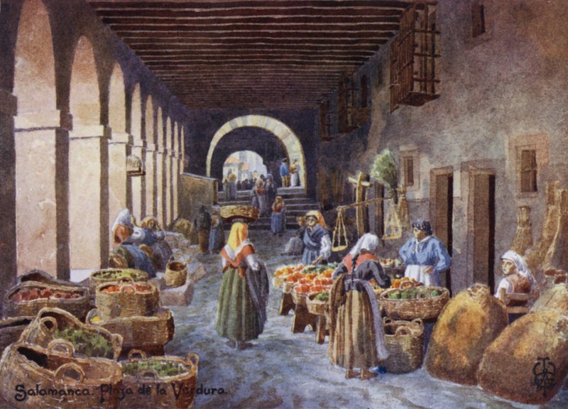 Nordspanien: Salamanca, Arkaden auf der Plaza de la Verdura von Edgar T. A. Wigram