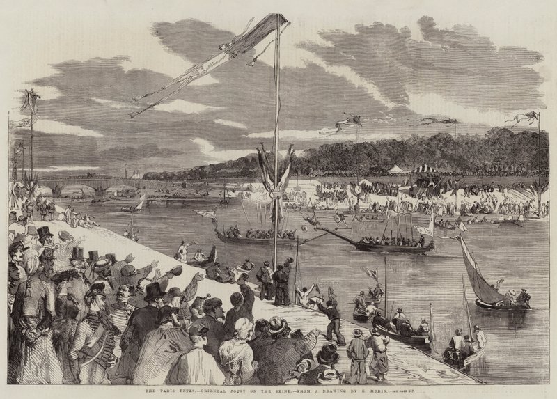 Die Pariser Feste, Orientalisches Turnier auf der Seine von Edmond Morin