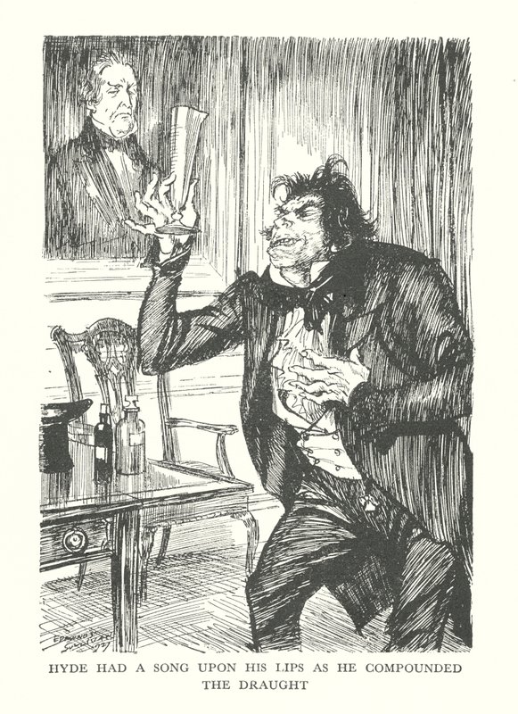 Illustration für R. L. Stevensons Der seltsame Fall des Dr. Jekyll und Mr. Hyde von Edmund Joseph (after) Sullivan