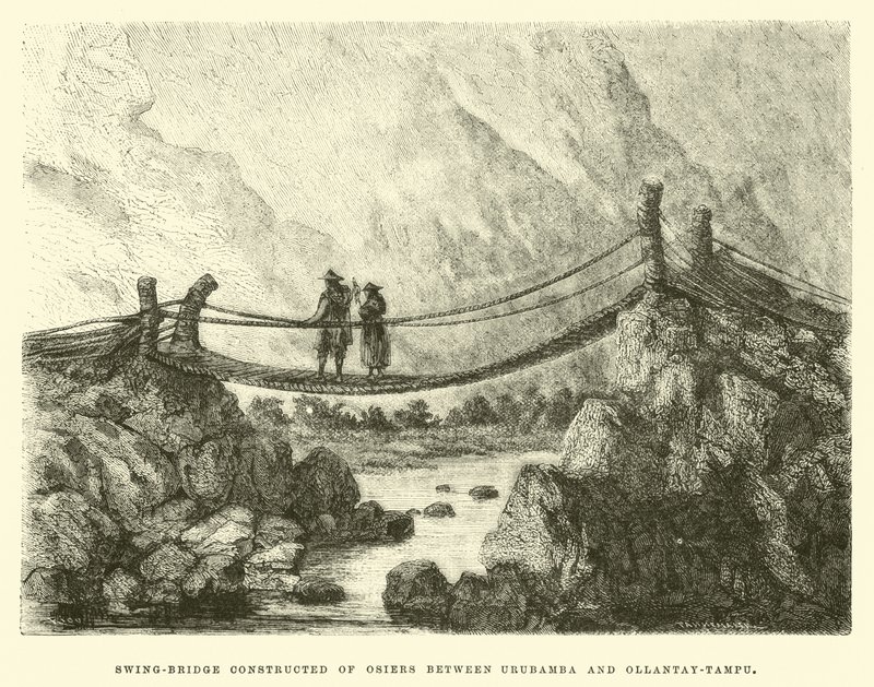 Schwingbrücke aus Weiden zwischen Urubamba und Ollantay-Tampu von Edouard Riou