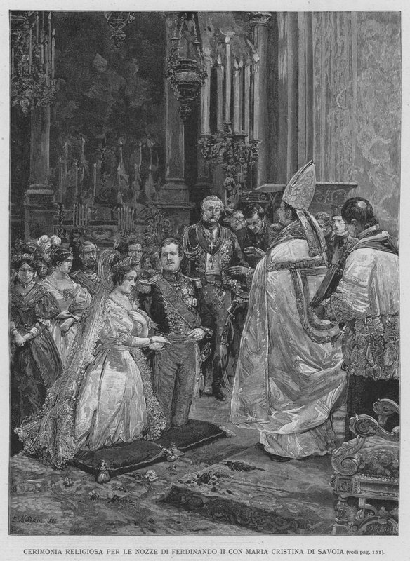 Religiöse Zeremonie zur Hochzeit von Ferdinand II. mit Maria Cristina von Savoyen von Edouardo Matania