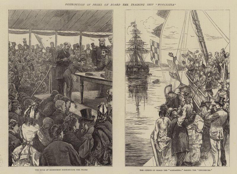 Verteilung der Preise an Bord des Ausbildungsschiffs Worcester von Edward Frederick Brewtnall