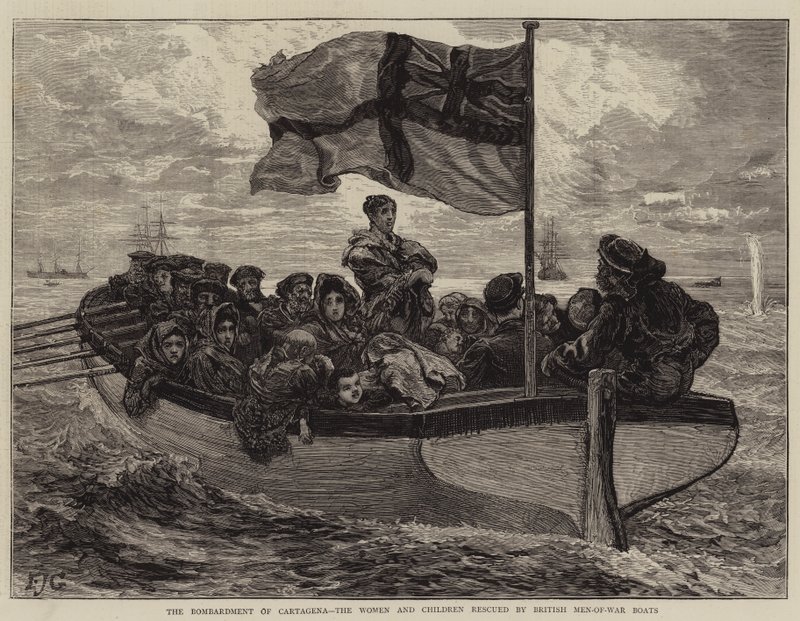Die Bombardierung von Cartagena, die Frauen und Kinder von britischen Kriegsschiffen gerettet von Edward John Gregory