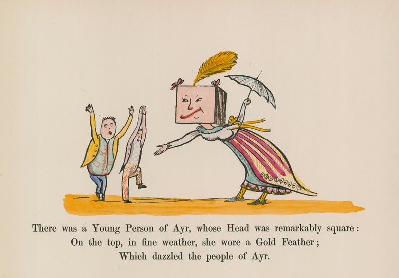 Es war eine junge Person aus Ayr, deren Kopf bemerkenswert quadratisch war von Edward (after) Lear