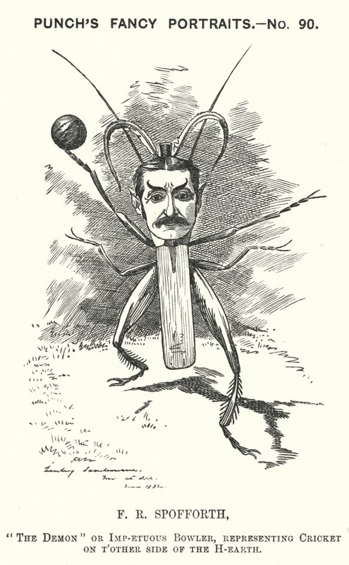 Punch-Karikatur: Fred Spofforth, australischer Cricketspieler (Gravur) von Edward Linley (after) Sambourne