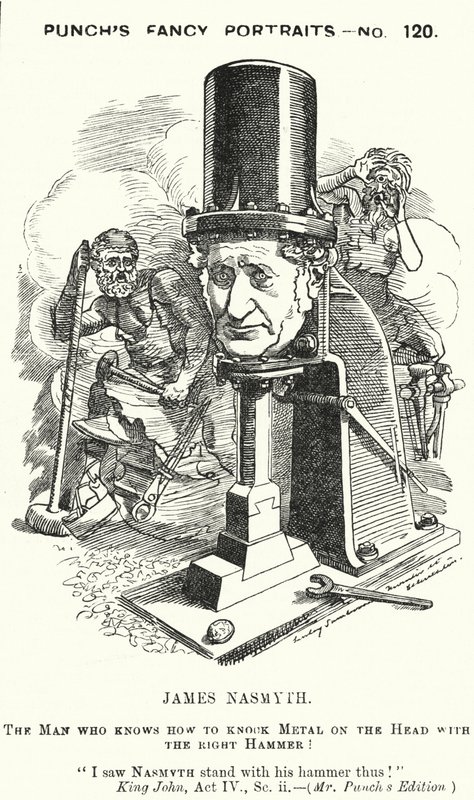 Karikatur: James Nasmyth, schottischer Ingenieur und Erfinder des Dampfhammer (Gravur) von Edward Linley (after) Sambourne