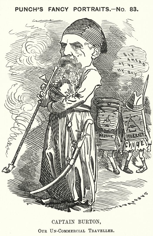 Punch-Karikatur: Richard Burton, englischer Entdecker, Geograph und Diplomat (Stich) von Edward Linley (after) Sambourne
