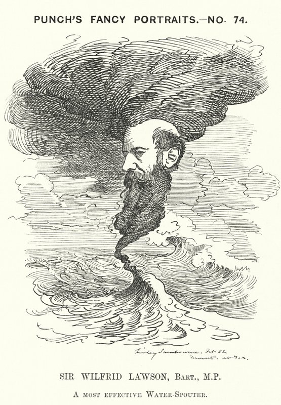 Punch-Karikatur: Sir Wilfrid Lawson, englischer radikaler liberaler Politiker und Abstinenzler (Gravur) von Edward Linley (after) Sambourne