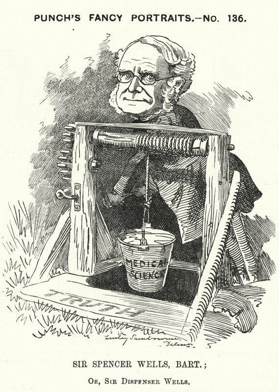 Karikatur: Thomas Spencer Wells, englischer Arzt, Chirurg von Königin Victoria (Gravur) von Edward Linley (after) Sambourne