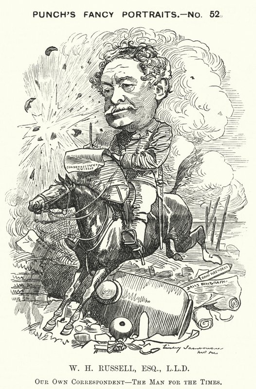 Karikatur: William Howard Russell, irischer Journalist und Kriegsberichterstatter (Gravur) von Edward Linley (after) Sambourne