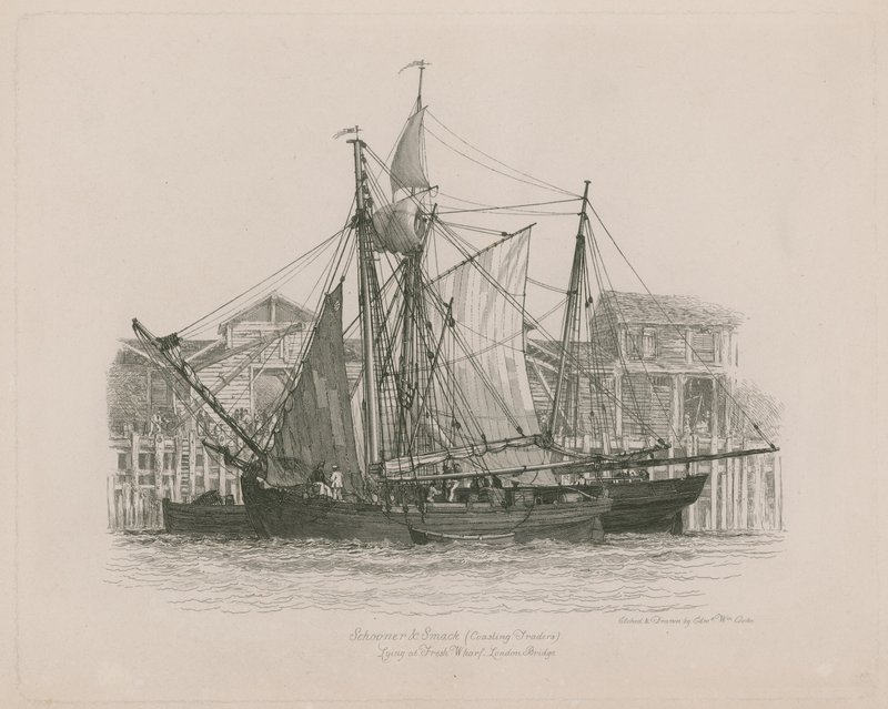 Schoner und Smack liegen am Fresh Wharf von Edward William Cooke