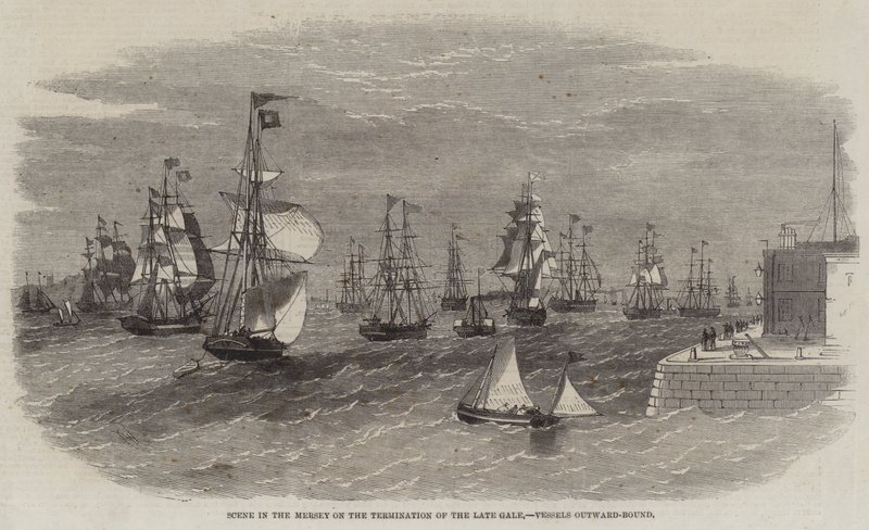 Szene im Mersey am Ende des letzten Sturms, auslaufende Schiffe von Edwin Weedon