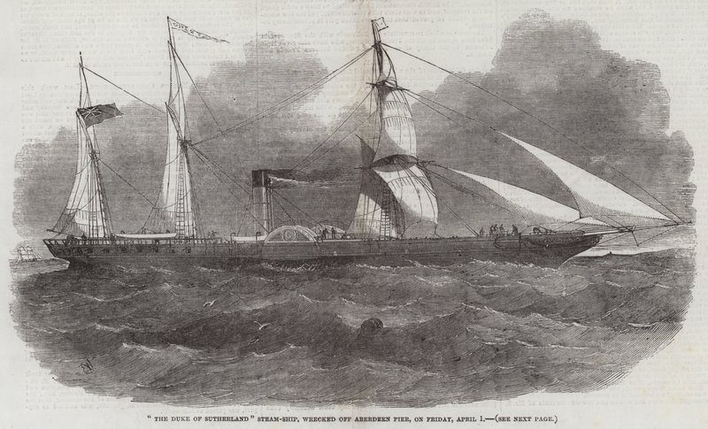 Das Dampfschiff Duke of Sutherland, vor der Pier von Aberdeen gestrandet, am Freitag, 1. April von Edwin Weedon