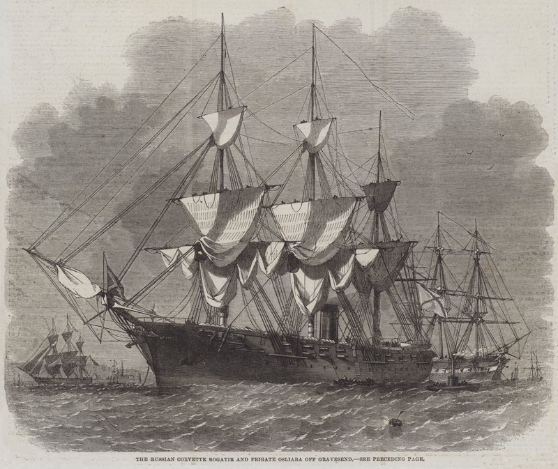 Die russische Korvette Bogatir und Fregatte Osliaba vor Gravesend von Edwin Weedon