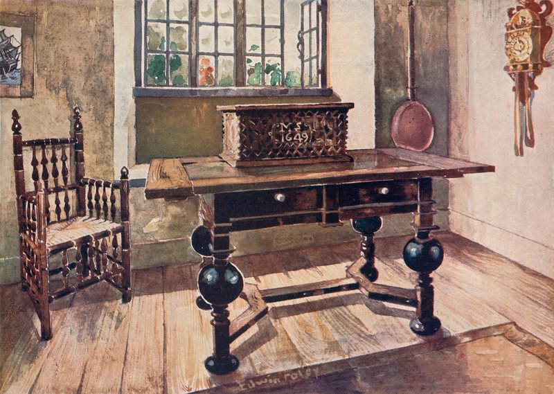 Ein Wohnzimmer eines frühen Kolonisten in Virginia von Edwin John Foley
