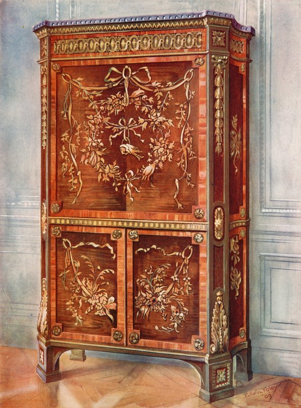 Eingelegter, vergoldeter, aufrechter Sekretär aus Sykomore, Tulpenholz, Königsholz, Stechpalme und anderen Hölzern - natürlich und gefärbt von Edwin John Foley