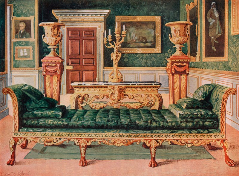 Mahagoni- und vergoldete georgianische Suite in der Galerie und dem grünen Salon von Longford Castle von Edwin John Foley