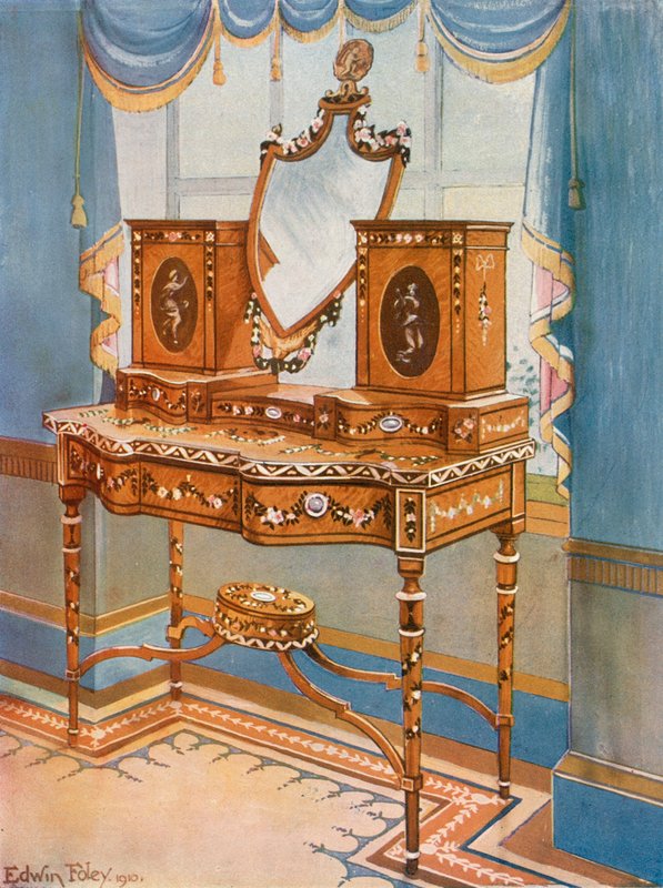 Satinholz-Frisiertisch mit Medaillons von Edwin John Foley