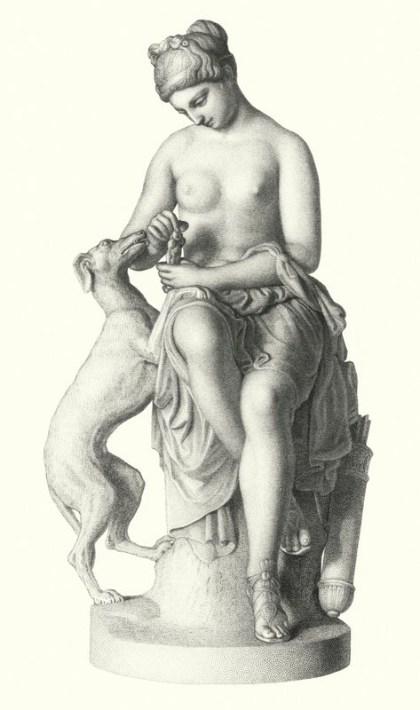 Die Jägerin, graviert von E. Roffe nach der Statue von R. J. Wyatt, im Besitz der Königin (Gravur) von Edwin Roffe
